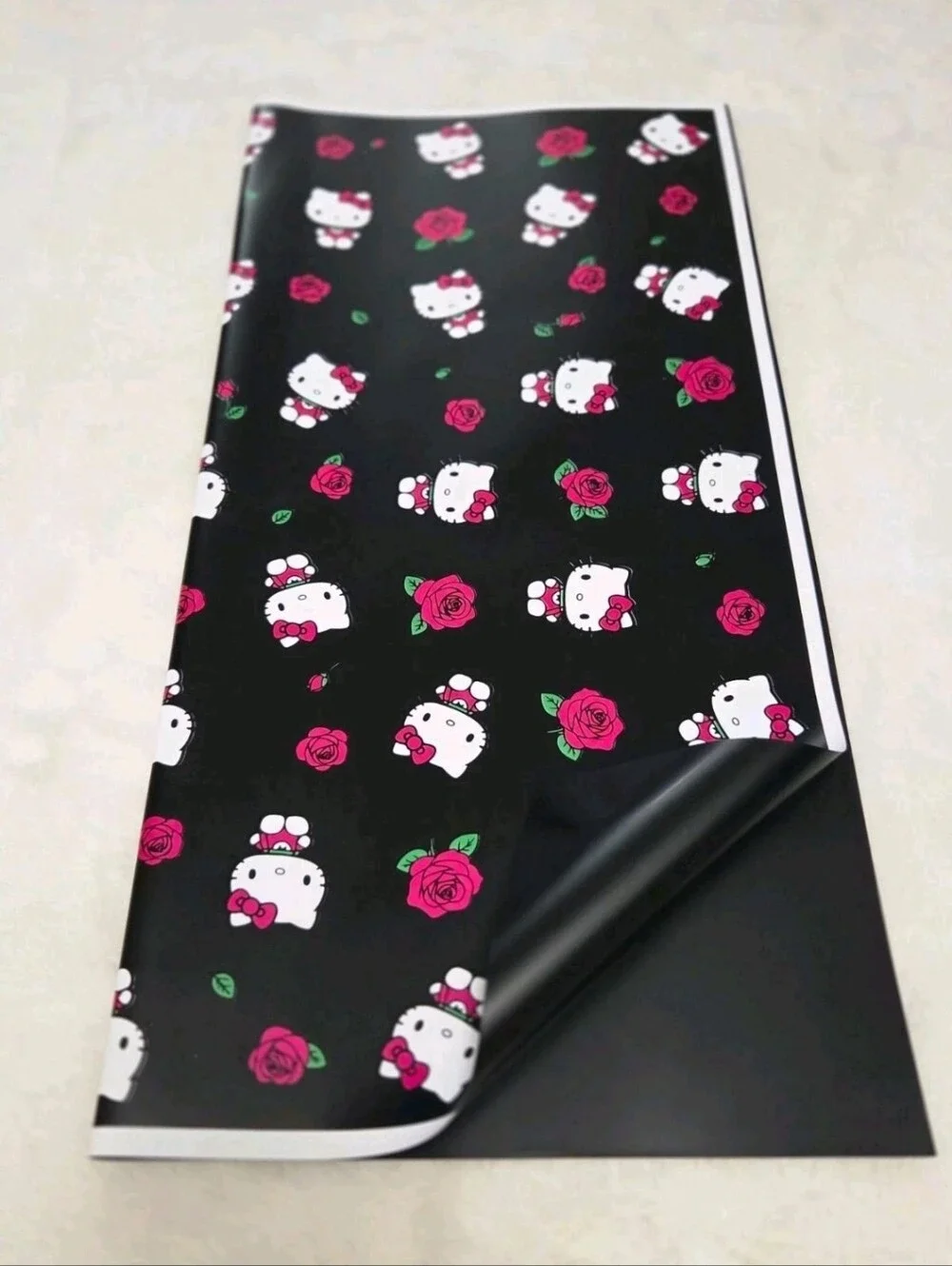 Black & Pink Hello Kitty  Floral Wrapping Paper 10 Sheets